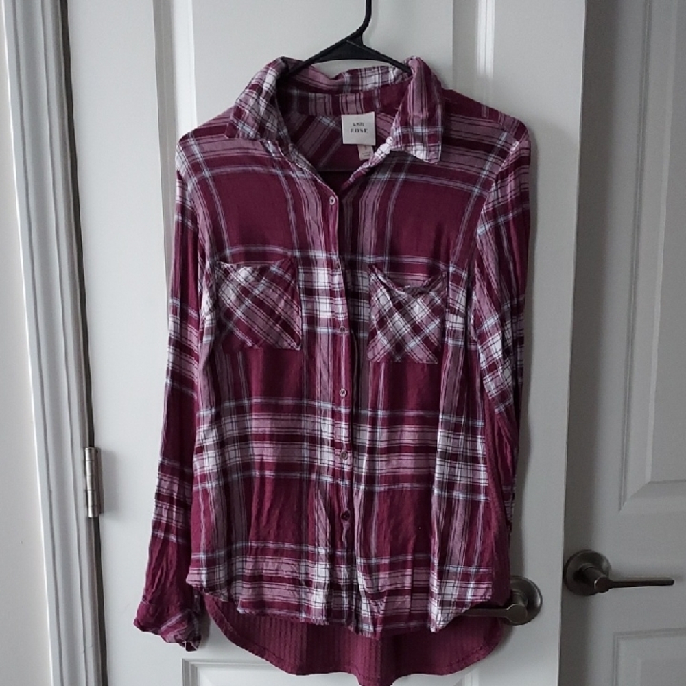 Knox Rose Burgundy Plaid Shirt Small